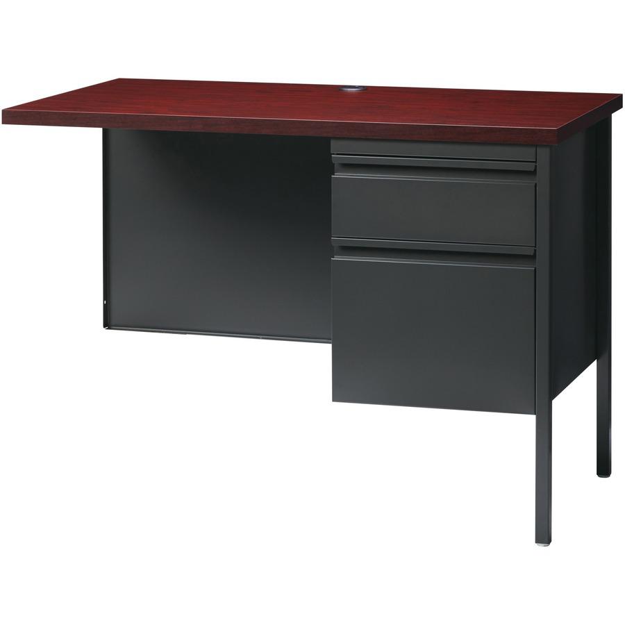 Lorell Fortress Series Right-Pedestal Return - Rectangle Top - 42'' Table Top Width x 24'' Table Top Depth x 1.12'' Table Top Thickness - 29.50'' HeightAssembly Required - Laminated, Mahogany - Steel - 1