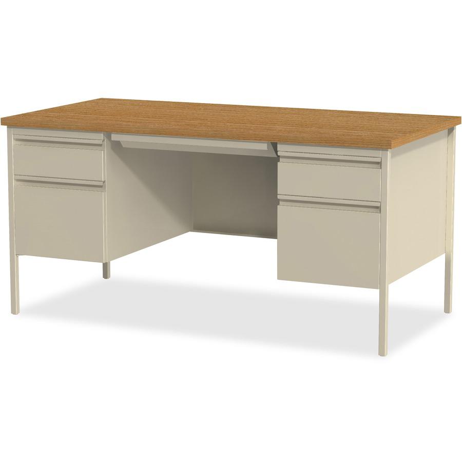 Lorell Fortress Series Double-Pedestal Desk - Rectangle Top - 60'' Table Top Width x 30'' Table Top Depth x 1.12'' Table Top Thickness - 29.50'' HeightAssembly Required - Oak, Oak Laminate, Putty - Steel