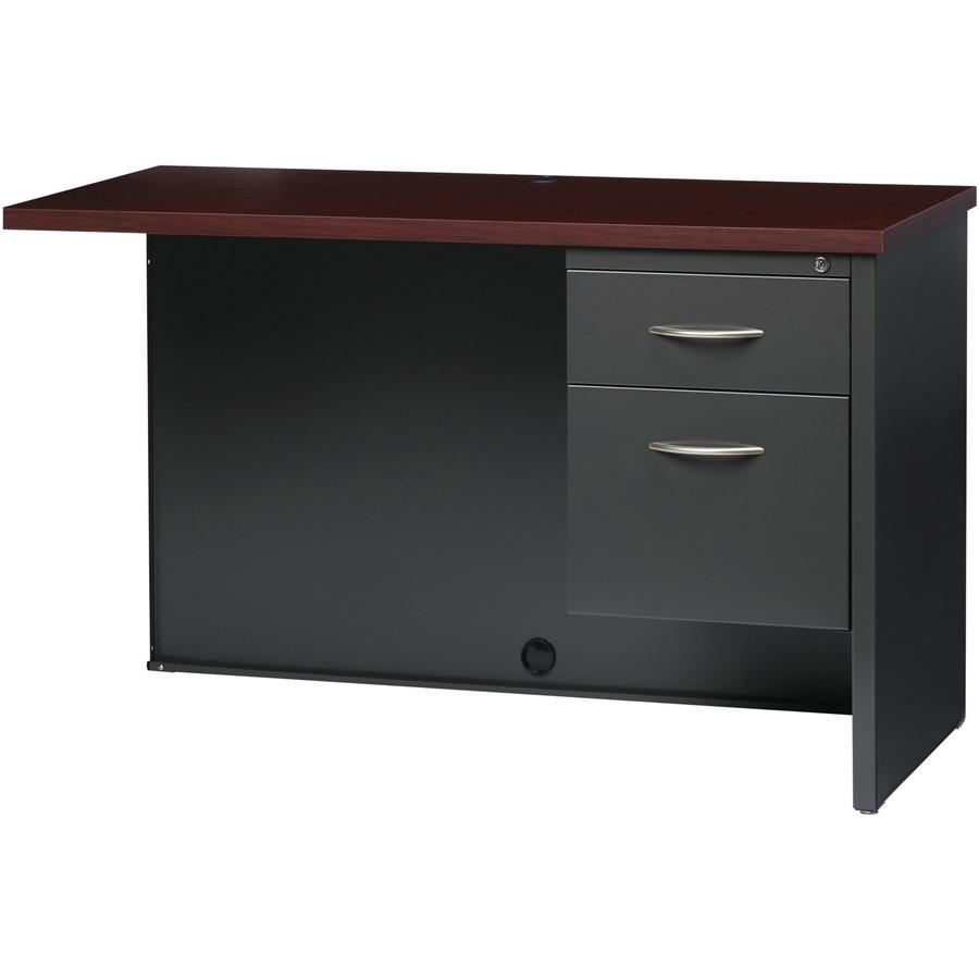 Lorell Fortress Modular Series Right Return - 48'' x 24'' , 1.1'' Top - 2 x Box, File Drawer(s) - Single Pedestal on Right Side - Material: Steel - Finish: Mahogany Laminate, Charcoal - Scratch Resistant