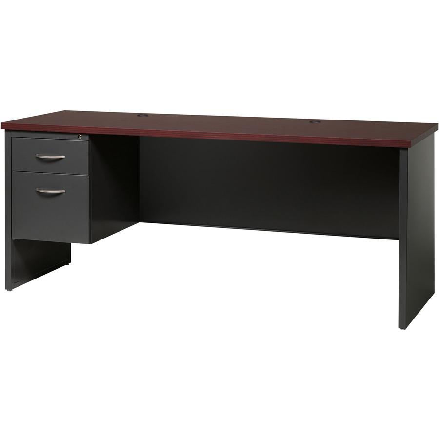 Lorell Fortress Modular Series Left-pedestal Credenza - 72'' x 24'' , 1.1'' Top - 2 x Box, File Drawer(s) - Single Pedestal on Left Side - Material: Steel - Finish: Mahogany Laminate, Charcoal - Scratch