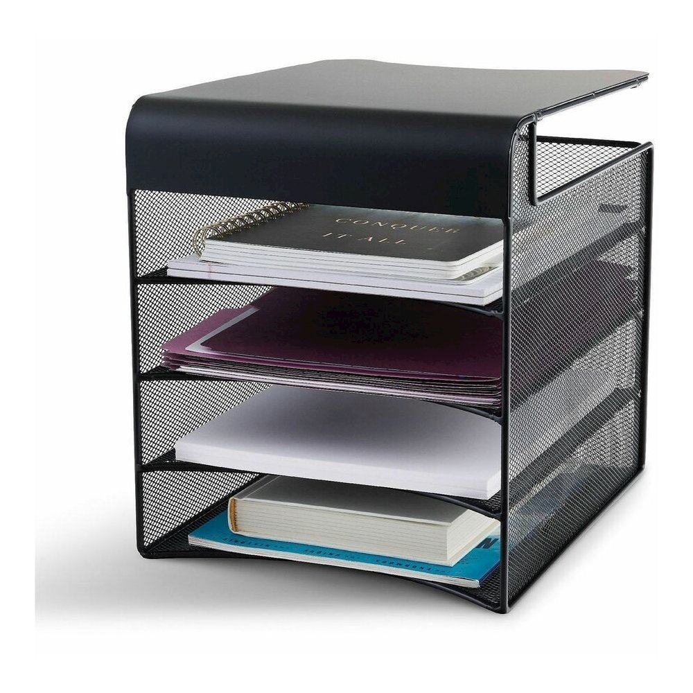 Safco Onyx Solid Top Horizontal Hanging Storage - 12'' Height x 10.25'' Width x 12.38'' Depth - Scratch Resistant - Powder Coated - Black - Steel - 1 Each