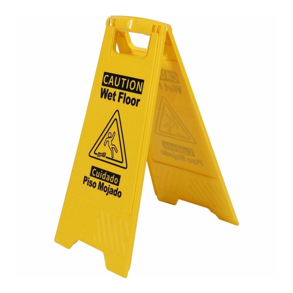 Genuine Joe Universal Graphic Wet Floor Sign - Print/Message ''Wet Floor'' - Foldable - Yellow - 3 / Bundle