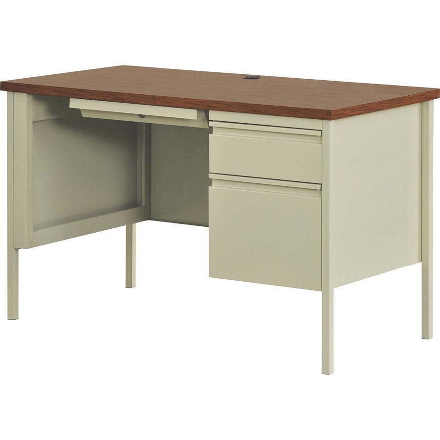 Lorell Fortress Series 45-1/2'' Right Single-Pedestal Desk - 45.5'' x 24''29.5'' , 1.1'' Table Top - Box, File Drawer(s) - Single Pedestal on Right Side - Square Edge