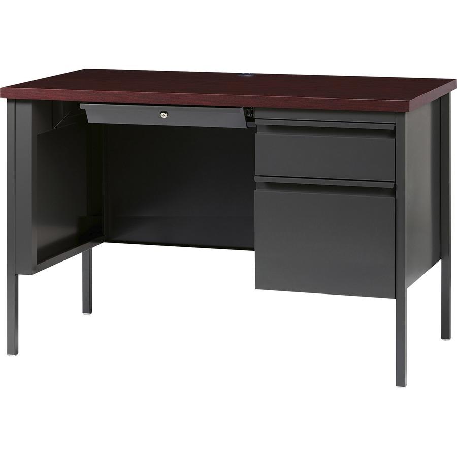 Lorell Fortress Series 45-1/2'' Right Single-Pedestal Desk - 45.5'' x 24''29.5'' , 1.1'' Top - Box, File Drawer(s) - Single Pedestal on Right Side - Square Edge