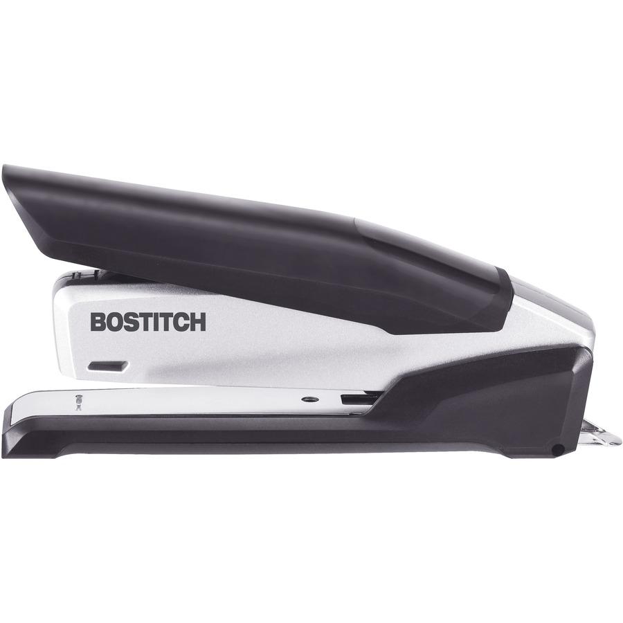 Bostitch InPower Spring-Powered Antimicrobial Desktop Stapler - Staples Upto 28 Sheet - Holds Upto 210 Staple - Full Strip - 4.50'' Throat Depth - Silver, Black - Rubber, Die-cast Metal, Metal - 1 Each