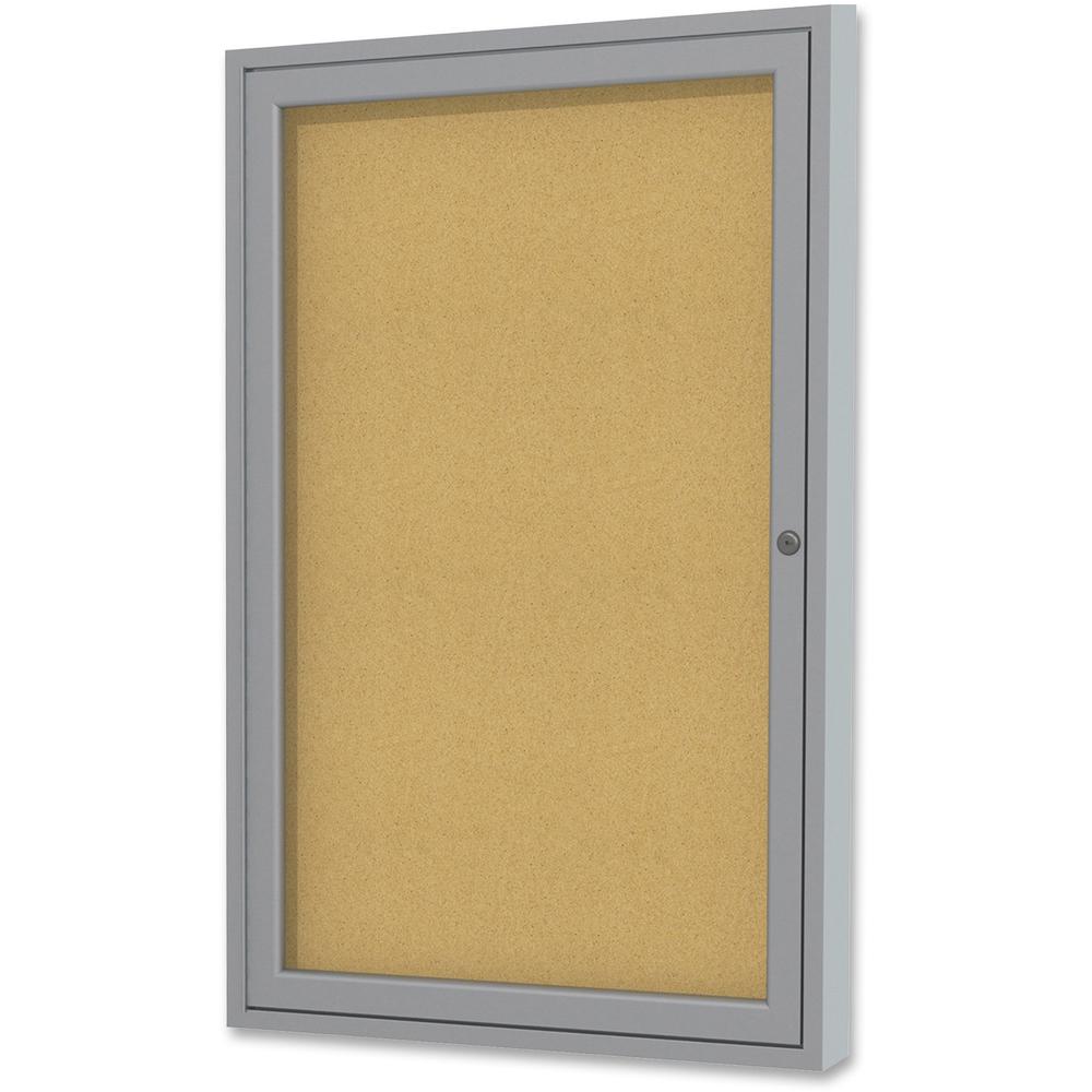 Ghent 1-door Enclosed Indoor Bulletin Board - 36'' Board Height x 24'' Board Width - Natural Cork Surface - Shatter Resistant - 1 Each