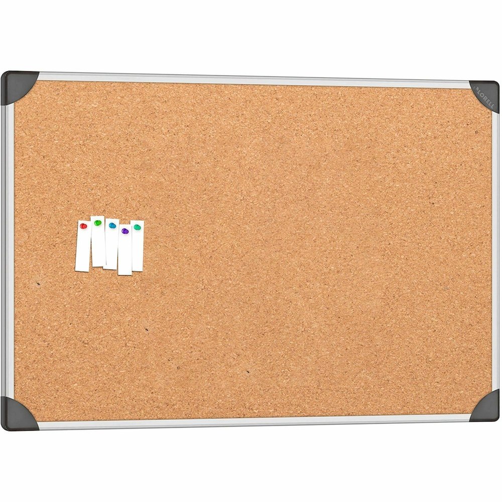 Lorell Corkboard - 24'' Board Height x 36'' Board Width - Silver Cork, Brown Surface - Durable, Resist Warping, Laminated, Resilient - Aluminum Frame - 1 Each