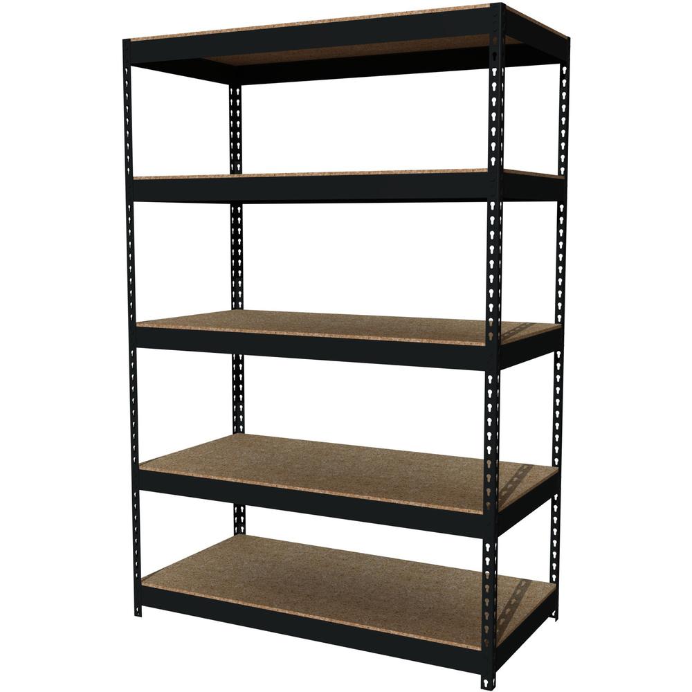 Lorell Fortress Riveted Shelving - 5 Shelf(ves) - 72'' Height x 48'' Width x 24'' Depth - Rust Resistant - 28% Recycled - Black - Steel - 1 Each