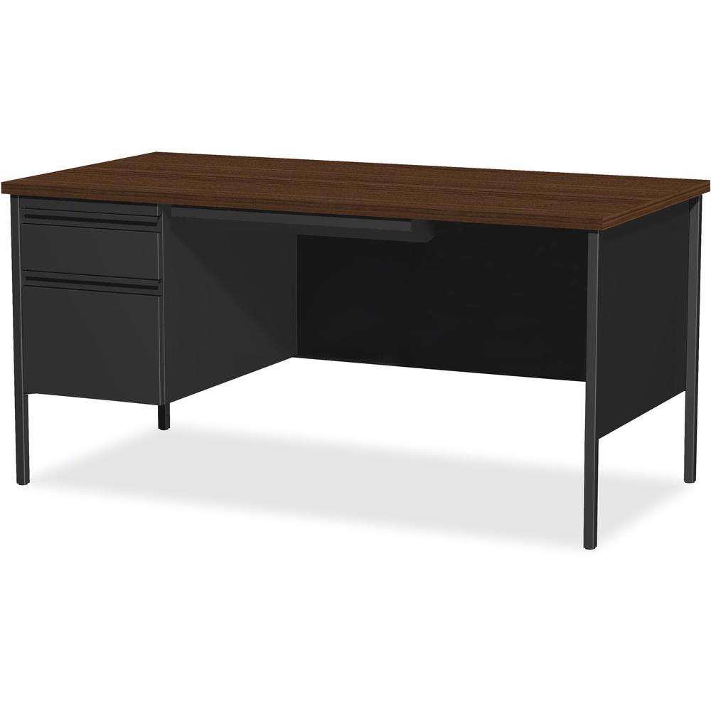 Lorell Fortress Series Left-Pedestal Desk - Rectangle Top - 66'' Table Top Width x 30'' Table Top Depth x 1.12'' Table Top Thickness - 29.50'' HeightAssembly Required - Black Walnut, Laminated, Walnut - S