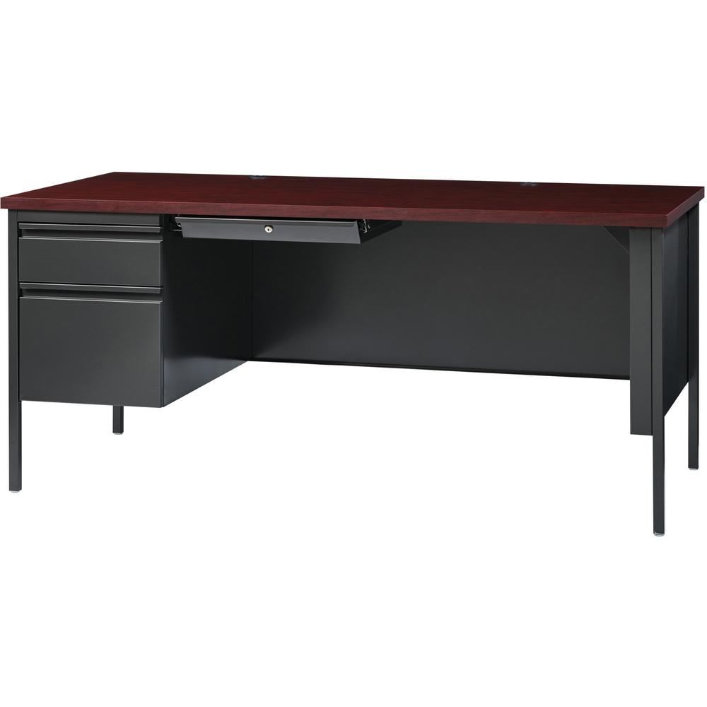 Lorell Fortress Series Left-Pedestal Desk - Rectangle Top - 66'' Table Top Width x 30'' Table Top Depth x 1.12'' Table Top Thickness - 29.50'' HeightAssembly Required - Laminated, Mahogany - Steel - 1 Eac