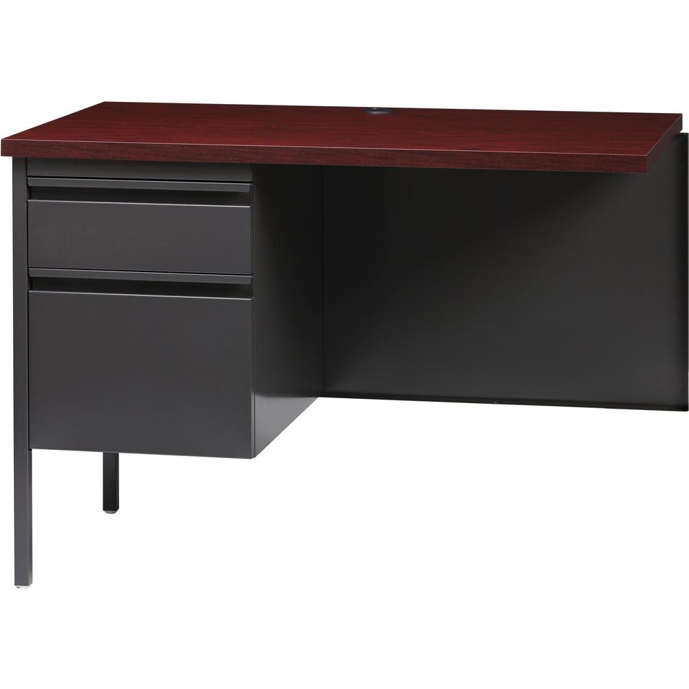 Lorell Fortress Series Left-Pedestal Return - Rectangle Top - 42'' Table Top Width x 24'' Table Top Depth x 1.12'' Table Top Thickness - 29.50'' HeightAssembly Required - Laminated, Mahogany - Steel - 1 E