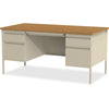 Lorell Fortress Series Double-Pedestal Desk - Rectangle Top - 60'' Table Top Width x 30'' Table Top Depth x 1.12'' Table Top Thickness - 29.50'' HeightAssembly Required - Oak, Oak Laminate, Putty - Steel