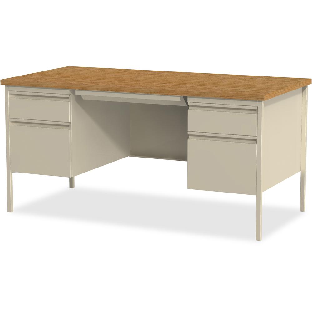 Lorell Fortress Series Double-Pedestal Desk - Rectangle Top - 60'' Table Top Width x 30'' Table Top Depth x 1.12'' Table Top Thickness - 29.50'' HeightAssembly Required - Oak, Oak Laminate, Putty - Steel