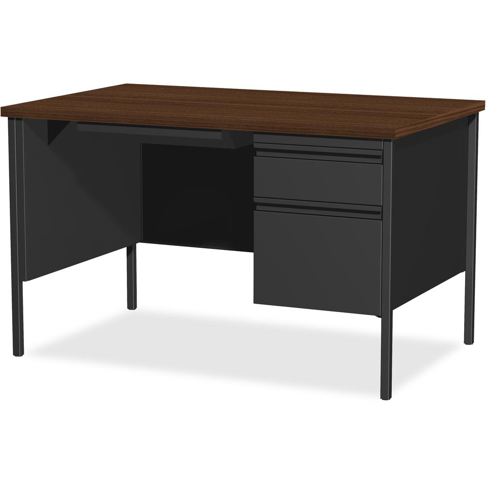 Lorell Fortress Series 48'' Right Single-Pedestal Desk - Laminated Rectangle, Walnut Top - 30'' Table Top Length x 48'' Table Top Width x 1.13'' Table Top Thickness - 29.50'' Height - Assembly Required - B
