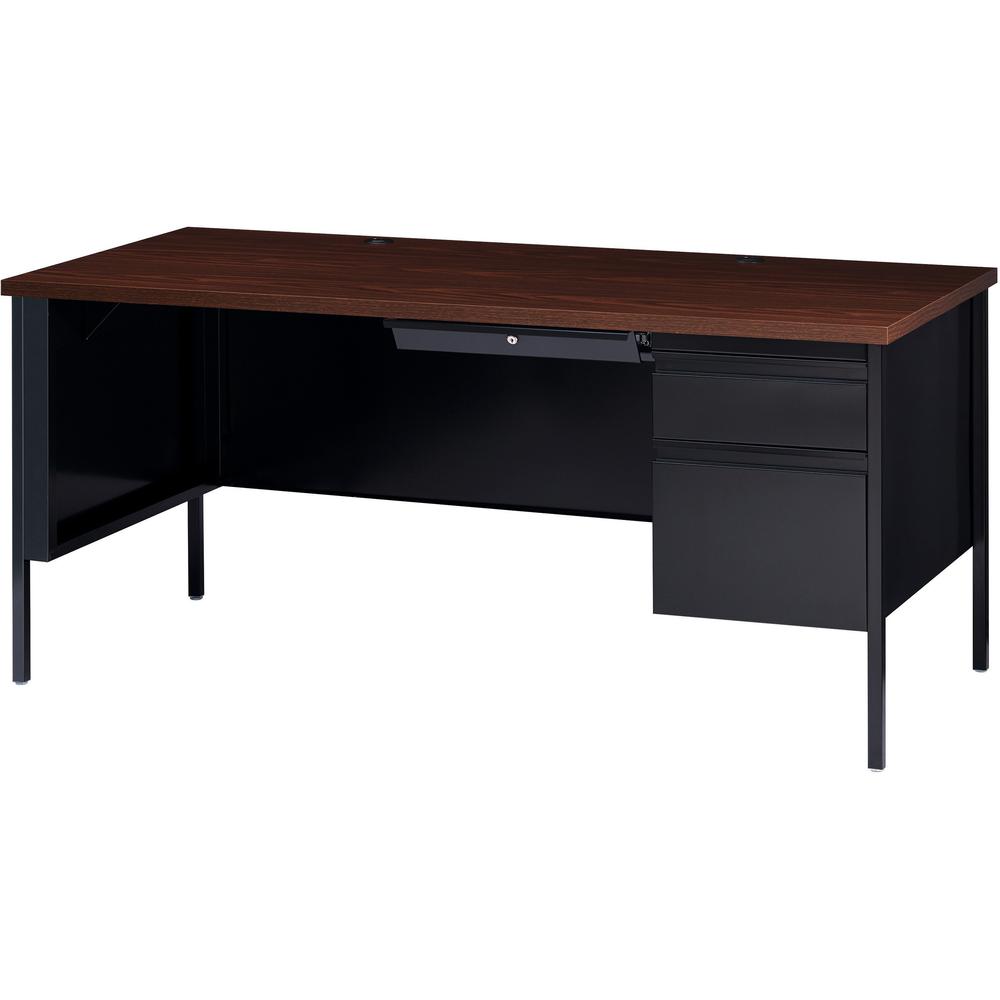 Lorell Fortress Series 66'' Right-Pedestal Desk - Laminated Rectangle, Walnut Top - 30'' Table Top Length x 66'' Table Top Width x 1.13'' Table Top Thickness - 29.50'' Height - Assembly Required - Black Wa