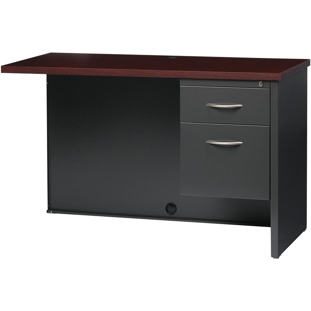 Lorell Fortress Modular Series Right Return - 48'' x 24'' , 1.1'' Top - 2 x Box, File Drawer(s) - Single Pedestal on Right Side - Material: Steel - Finish: Mahogany Laminate, Charcoal - Scratch Resistant
