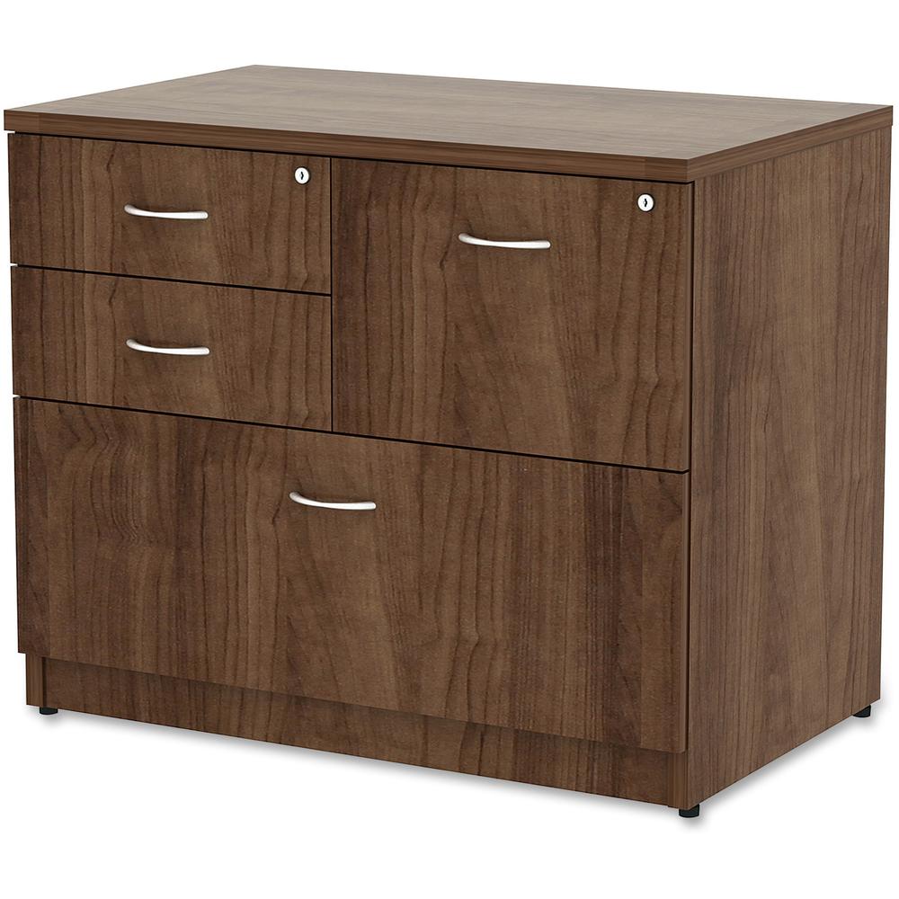 Lorell Essentials Series Box/Box/File Lateral File - 1'' Side Panel, 0.1'' Edge, 35.5'' x 22''29.5'' Lateral File - 4 x Box, File Drawer(s) - Walnut Laminate Table Top - Versatile, Ball Bearing Glide, Draw