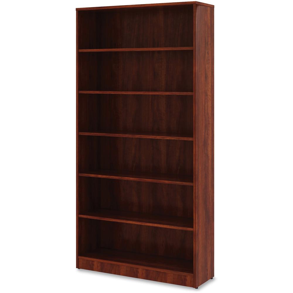 Lorell Laminate Bookcase - 6 Shelf(ves) - 73'' Height x 36'' Width x 12'' Depth - Sturdy, Adjustable Feet, Adjustable Shelf - Thermofused Laminate (TFL) - Cherry - Laminate - 1 Each