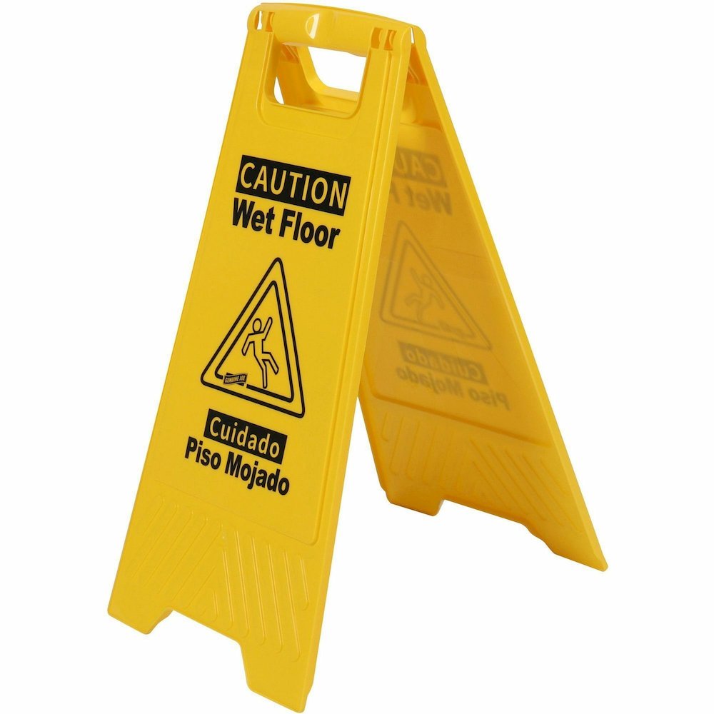 Genuine Joe Universal Graphic Wet Floor Sign - Print/Message ''Wet Floor'' - Foldable - Yellow - 3 / Bundle
