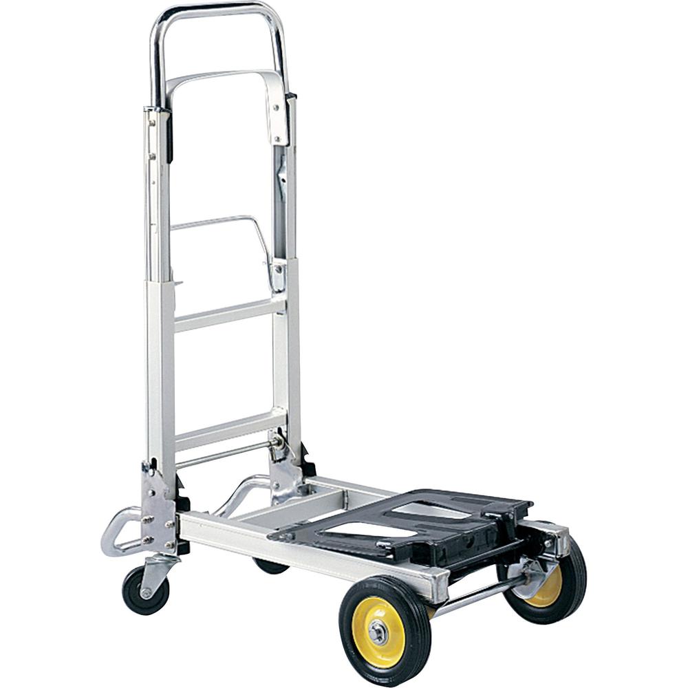Safco HideAway Convertible Hand Truck - 400 lb Capacity - 4 Casters - 6'' , 3'' Caster Size - Aluminum - x 15.5'' Width x 43'' Depth x 36'' Height - Silver - 1 Each