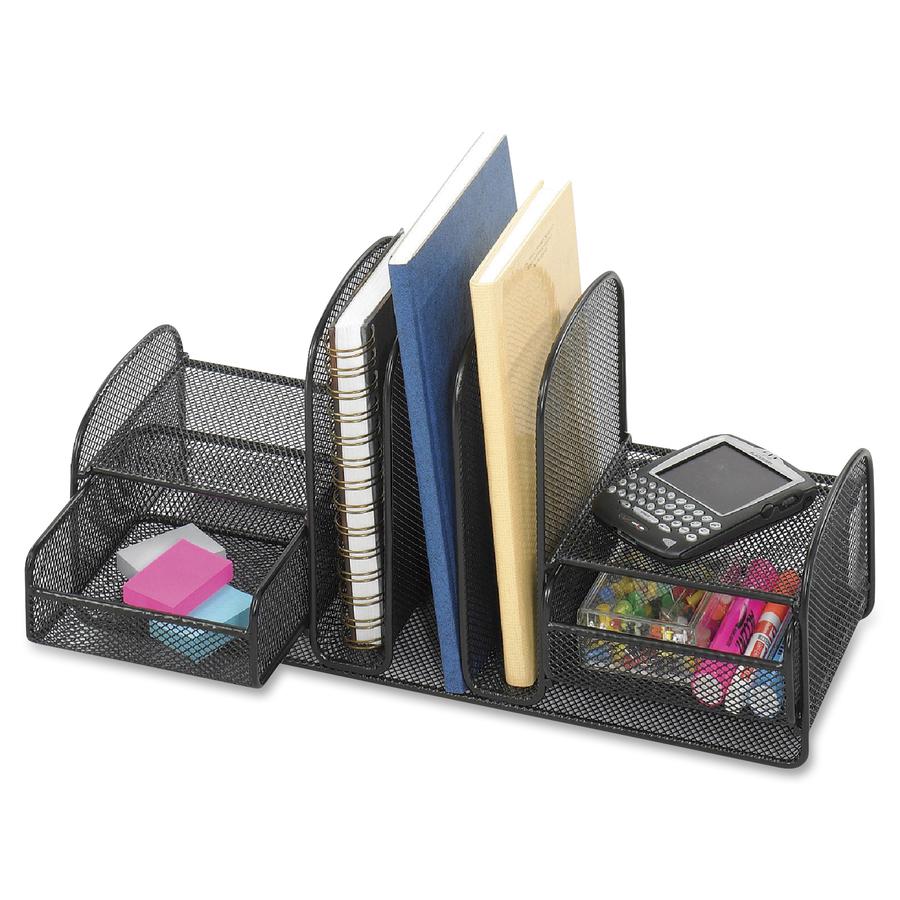 Safco Multipurpose Mesh Desktop Organizer - 7.75'' Height x 17'' Width x 6.75'' Depth - Desktop - Black - 1 Each