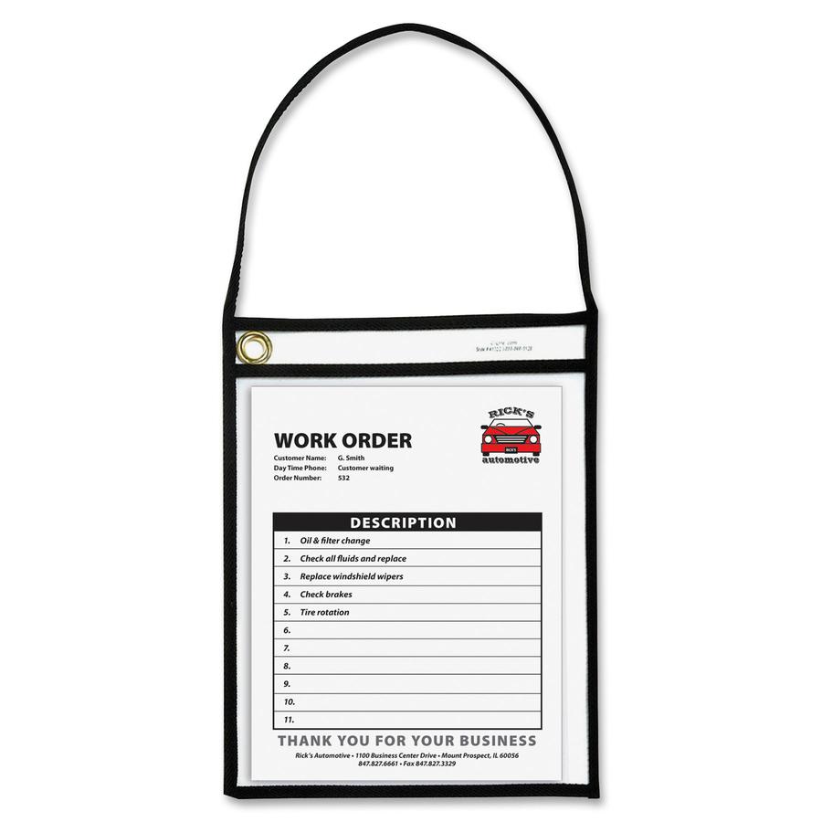 C-Line Shop Ticket Holders With Hanging Straps, Stitched - Black, Both Sides Clear, 9 X 12, 15/BX, 41922