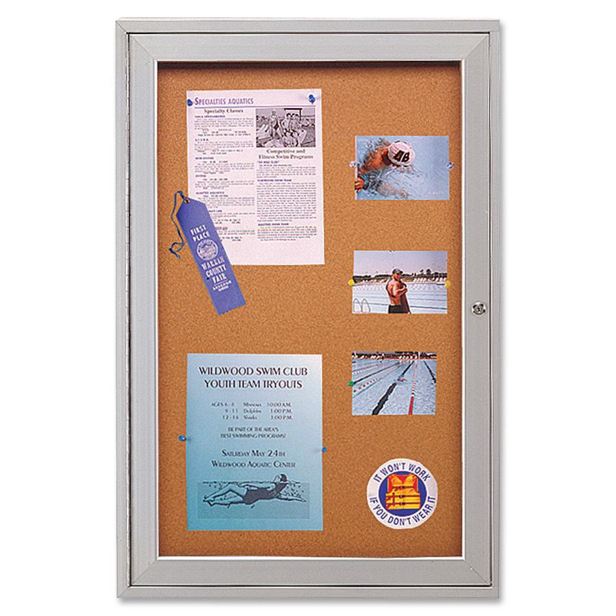 Ghent 1-door Enclosed Indoor Bulletin Board - 36'' Board Height x 24'' Board Width - Natural Cork Surface - Shatter Resistant - 1 Each