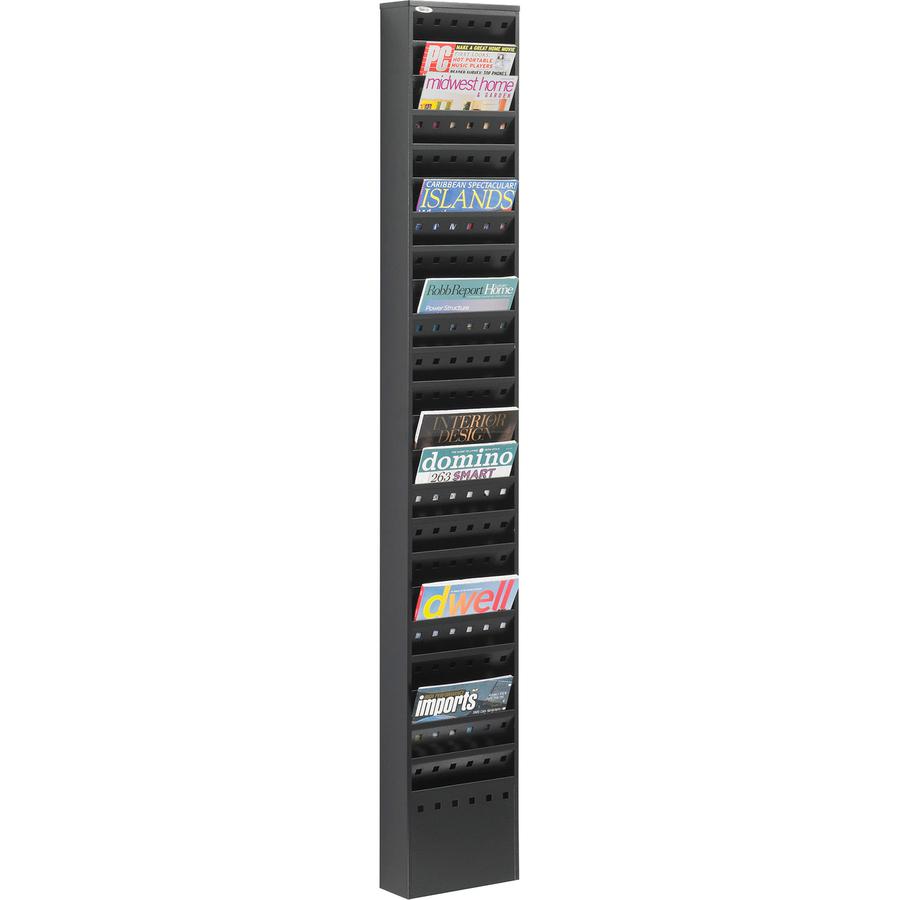 Safco 23-Pocket Steel Magazine Rack - 23 Pocket(s) - 65.50'' Height x 10'' Width x 4'' Depth - Floor - Scratch Resistant - Powder Coated - Black - Steel - 1 Each