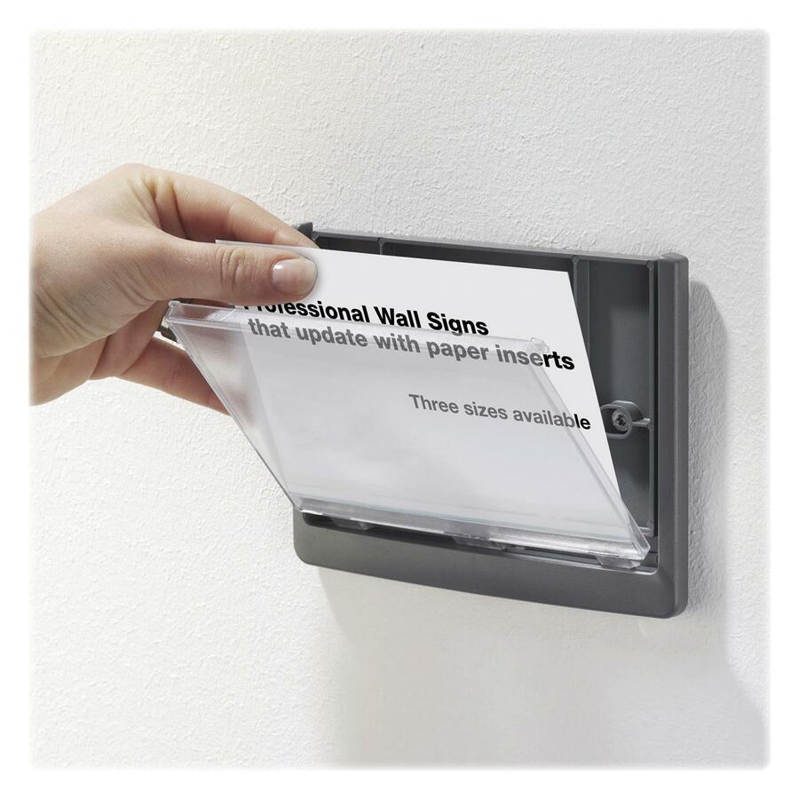 DURABLE CLICK SIGN with Cubicle Panel Pins - 4-1/8'' x 5-7/8'' - 2 Pins - Anti-glare - Acrylic, Aluminum - Updateable - Graphite - 1 Pack - Durable
