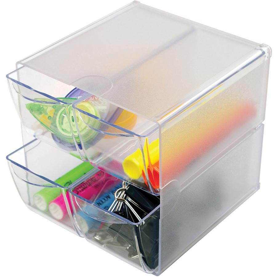 Deflecto Stackable Cube Organizer - 4 Drawer(s) - 6'' Height x 6'' Width x 7.3'' DepthDesktop - Stackable - Clear - Plastic - 1 Each - deflecto