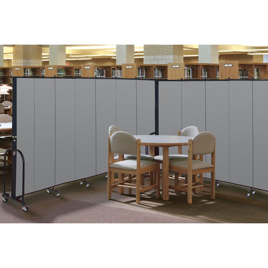 Screenflex Portable Room Dividers - 72'' Height x 20.4 ft Length - Black Metal Frame - Polyester - Stone - 1 Each