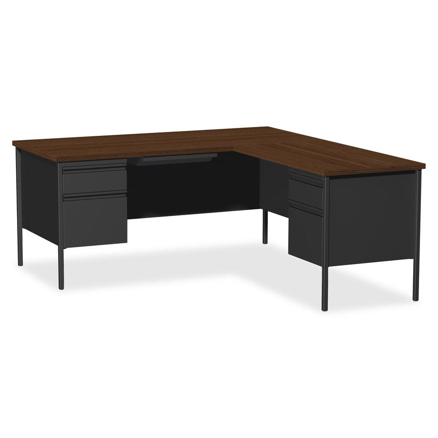 Lorell Fortress Series Left-Pedestal Desk - Rectangle Top - 66'' Table Top Width x 30'' Table Top Depth x 1.12'' Table Top Thickness - 29.50'' HeightAssembly Required - Black Walnut, Laminated, Walnut - S