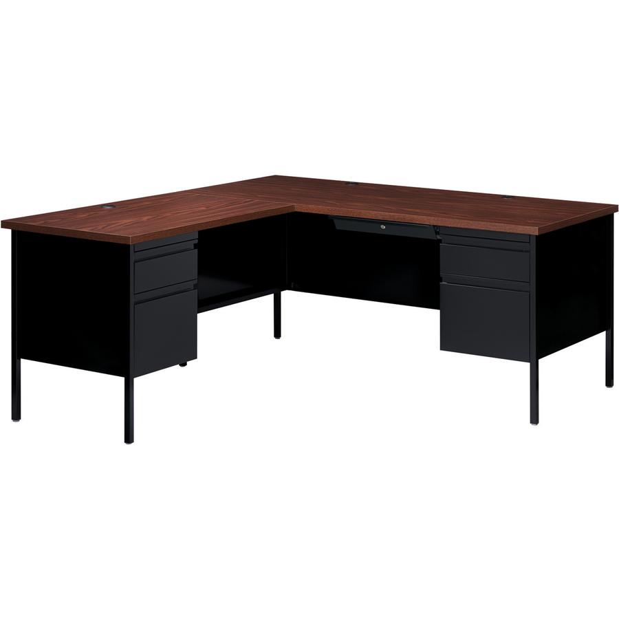 Lorell Fortress Series Left-Pedestal Return - Rectangle Top - 42'' Table Top Width x 24'' Table Top Depth x 1.12'' Table Top Thickness - 29.50'' HeightAssembly Required - Black Walnut, Laminated, Walnut -