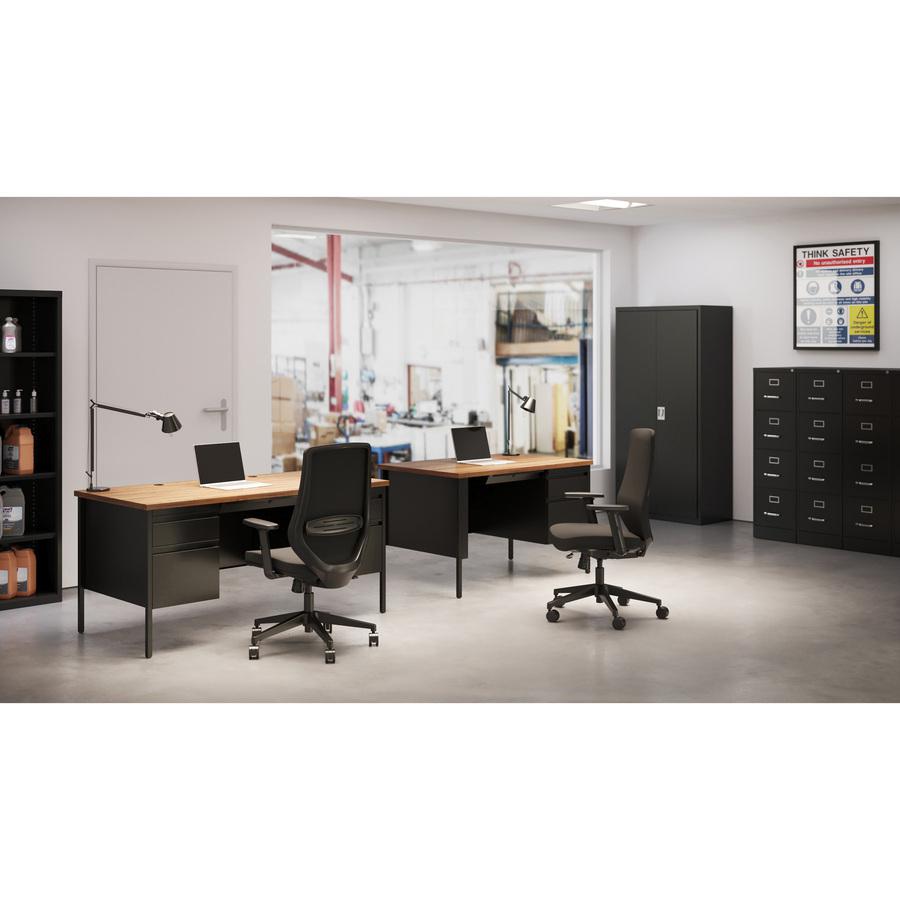 Lorell Fortress Series 48'' Right Single-Pedestal Desk - Laminated Rectangle, Walnut Top - 30'' Table Top Length x 48'' Table Top Width x 1.13'' Table Top Thickness - 29.50'' Height - Assembly Required - B
