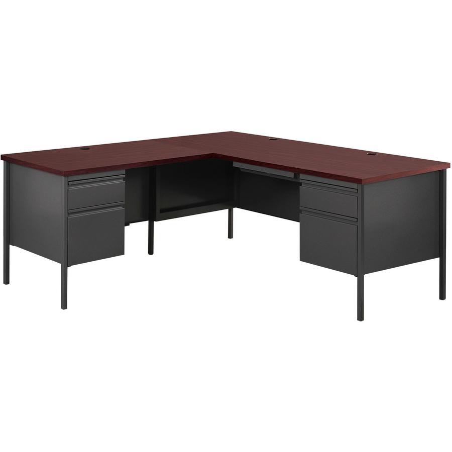 Lorell Fortress Series 66'' Right-Pedestal Desk - Laminated Rectangle, Walnut Top - 30'' Table Top Length x 66'' Table Top Width x 1.13'' Table Top Thickness - 29.50'' Height - Assembly Required - Black Wa