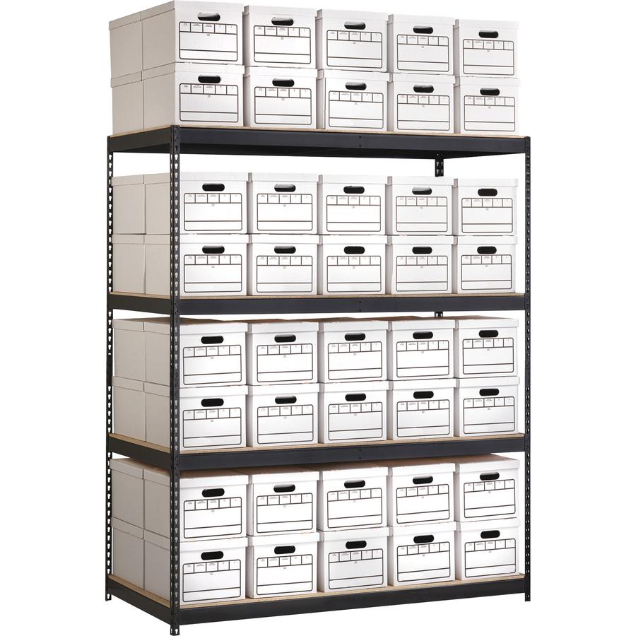 Lorell Archival Shelving - 80 x Box - 4 Compartment(s) - 84'' Height x 69'' Width x 33'' Depth - 28% Recycled - Black - Steel, Particleboard - 1 Each