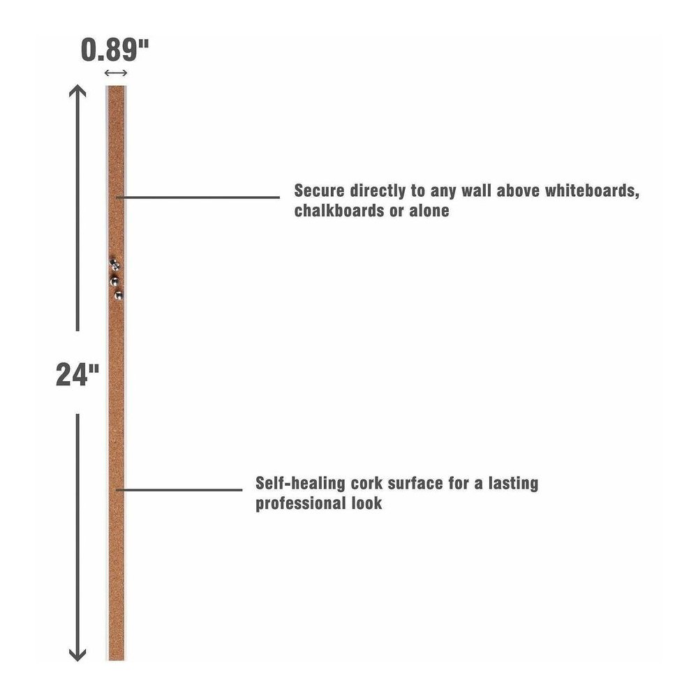 Lorell Cork Strip Bulletin Bars - 24'' Board Width - Cork Surface - Self-healing, Fade Resistant, Self-sealing - Anodized Aluminum Frame - 24 / Bundle