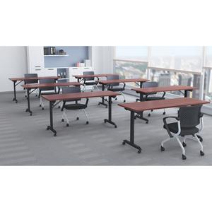 Lorell Mobile Folding Training Table - Rectangle Top - Powder Coated Base - 200 lb Capacity x 63'' Table Top Width - 29.50'' Height x 63'' Width x 24'' Depth - Assembly Required - Mahogany - Laminate Top