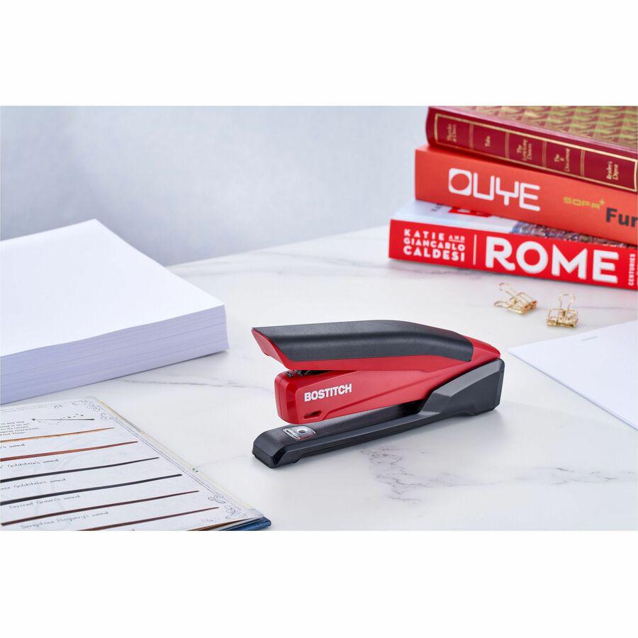 Bostitch InPower Spring-Powered Antimicrobial Desktop Stapler - 20 Sheets Capacity - 210 Staple Capacity - Full Strip - 1 Each - Red