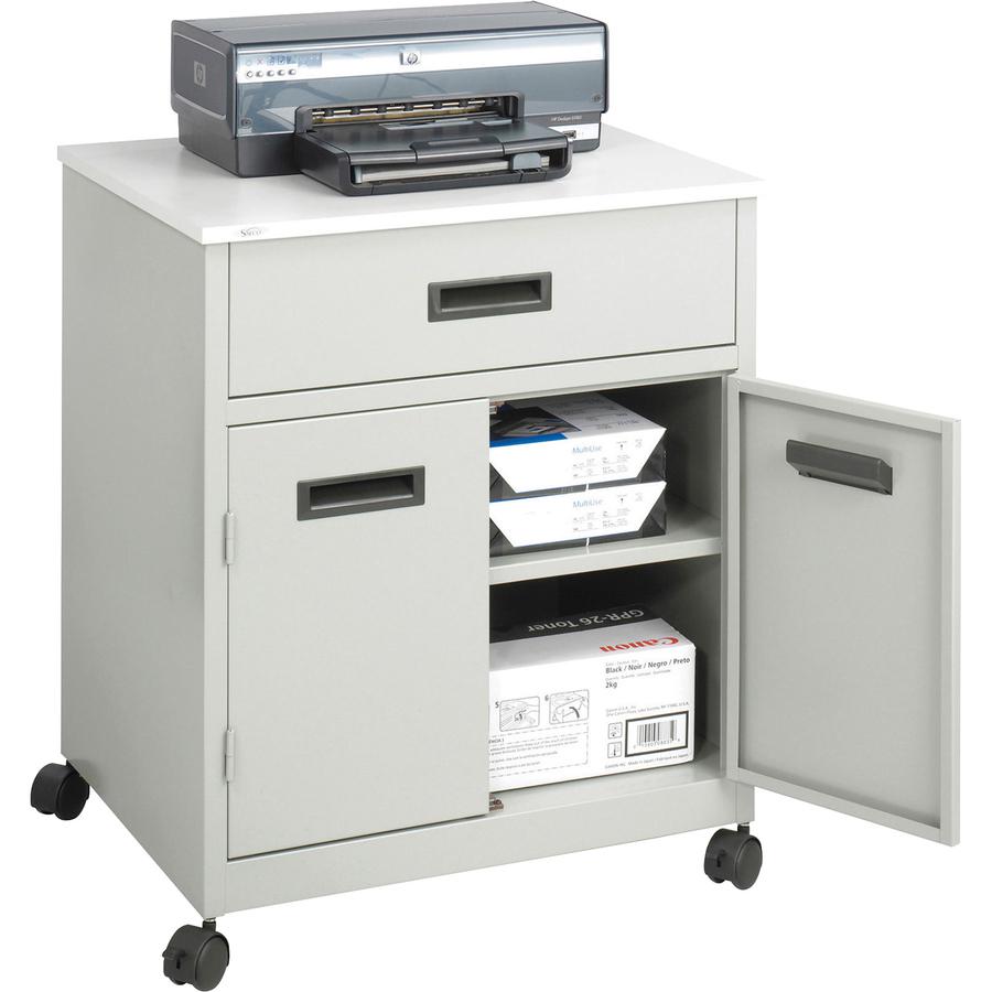 Safco Steel Mobile Machine Stand with Drawer - 200 lb Load Capacity - 2 x Shelf(ves) - Hinged Door - 29.8'' Height x 25'' Width x 20'' Depth - Floor - Laminate, Powder Coated - Steel - Gray