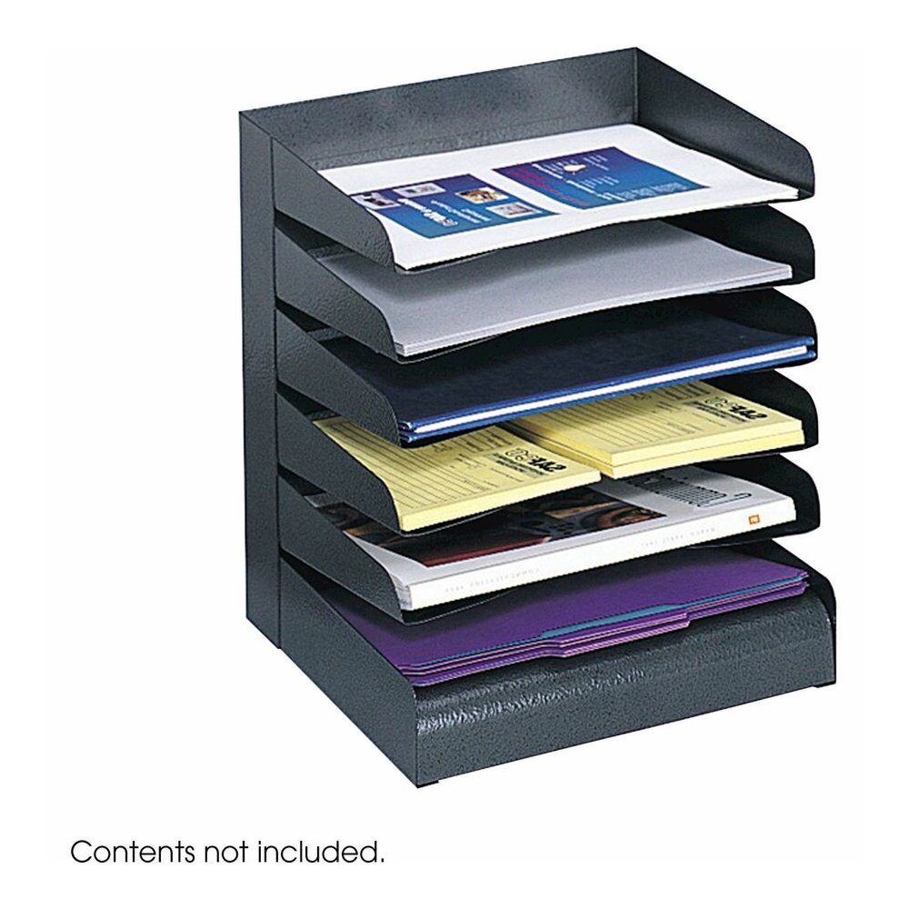 Safco Slanted Shelves Steel Desk Tray Sorter - 6 Tier(s) - Desktop - Durable - Powder Coated - Black - Steel - 1 Each