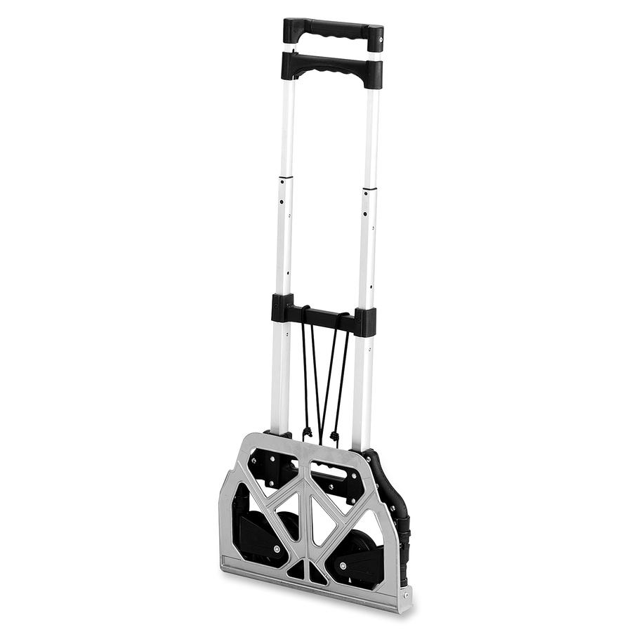 Safco Stow-Away Hand Truck - Telescopic Handle - 110 lb Capacity - 4 Casters - 5'' Caster Size - Aluminum - x 16.3'' Width x 25'' Depth x 39.5'' Height - Aluminum Frame - Silver, Black - 1 Each