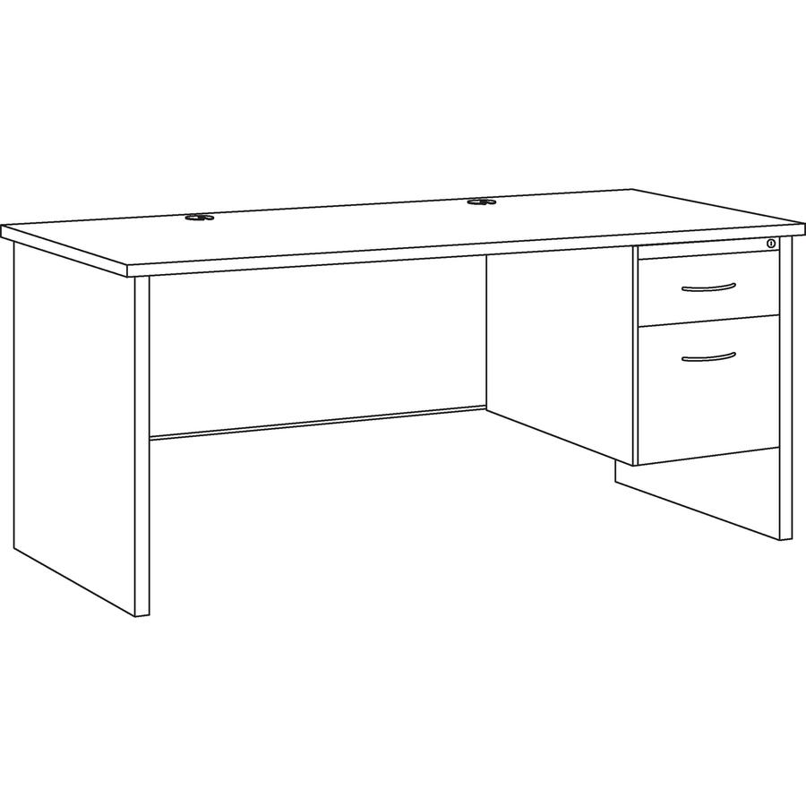 Lorell Fortress Modular Series Right-Pedestal Desk - 66'' x 30'' , 1.1'' Top - 2 x Box, File Drawer(s) - Single Pedestal on Right Side - Material: Steel - Finish: Mahogany Laminate, Charcoal - Scratch Re