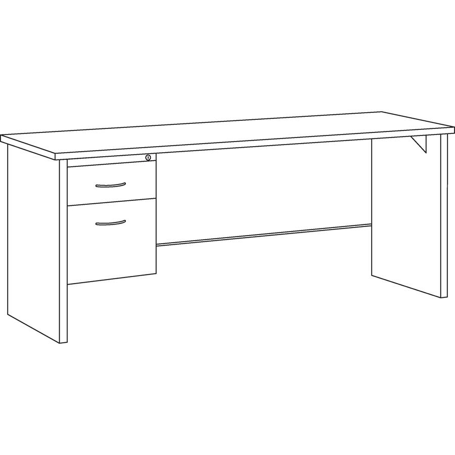 Lorell Fortress Modular Series Left-pedestal Credenza - 72'' x 24'' , 1.1'' Top - 2 x Box, File Drawer(s) - Single Pedestal on Left Side - Material: Steel - Finish: Mahogany Laminate, Charcoal - Scratch