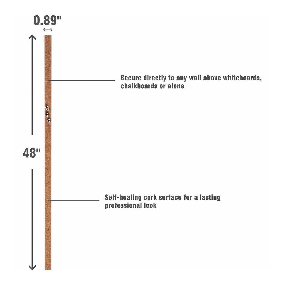 Lorell Cork Strip Bulletin Bars - 48'' Board Width - Cork Surface - Self-healing, Fade Resistant, Self-sealing - Anodized Aluminum Frame - 3 / Bundle