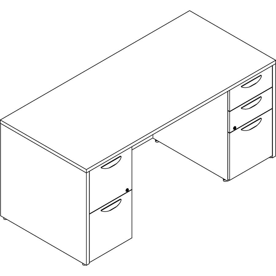 Lorell Prominence 2.0 Double-Pedestal Desk - 1'' Top, 66'' x 30''29'' - 5 x File, Box Drawer(s) - Double Pedestal - Band Edge - Material: Particleboard - Finish: Mahogany Laminate, Thermofused Melamine (T
