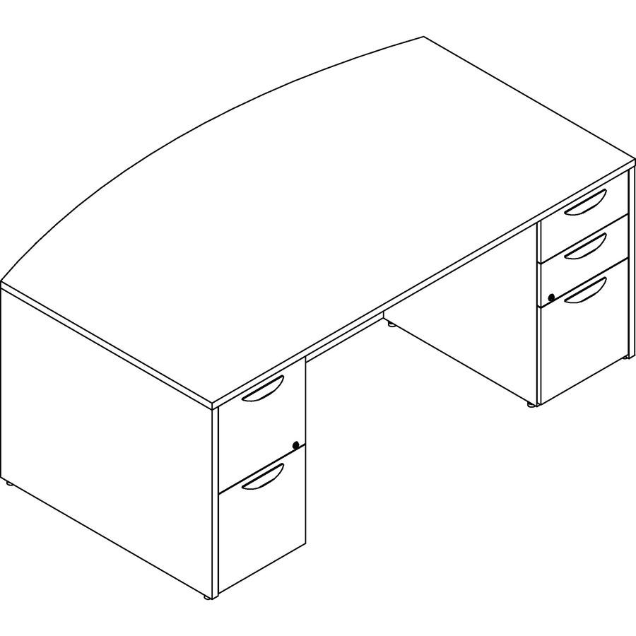 Lorell Prominence 2.0 Bowfront Double-Pedestal Desk - 1'' Top, 72'' x 42''29'' - 5 x File, Box Drawer(s) - Double Pedestal - Band Edge - Material: Particleboard - Finish: Mahogany Laminate, Thermofused Me