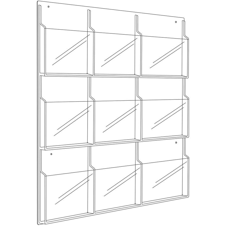 Safco 9-Pocket Magazine/Literature Display Rack - 9 Pocket(s) - 36.88'' Height x 30'' Width x 2'' Depth - Break Resistant - Clear - Plastic - 1 Each