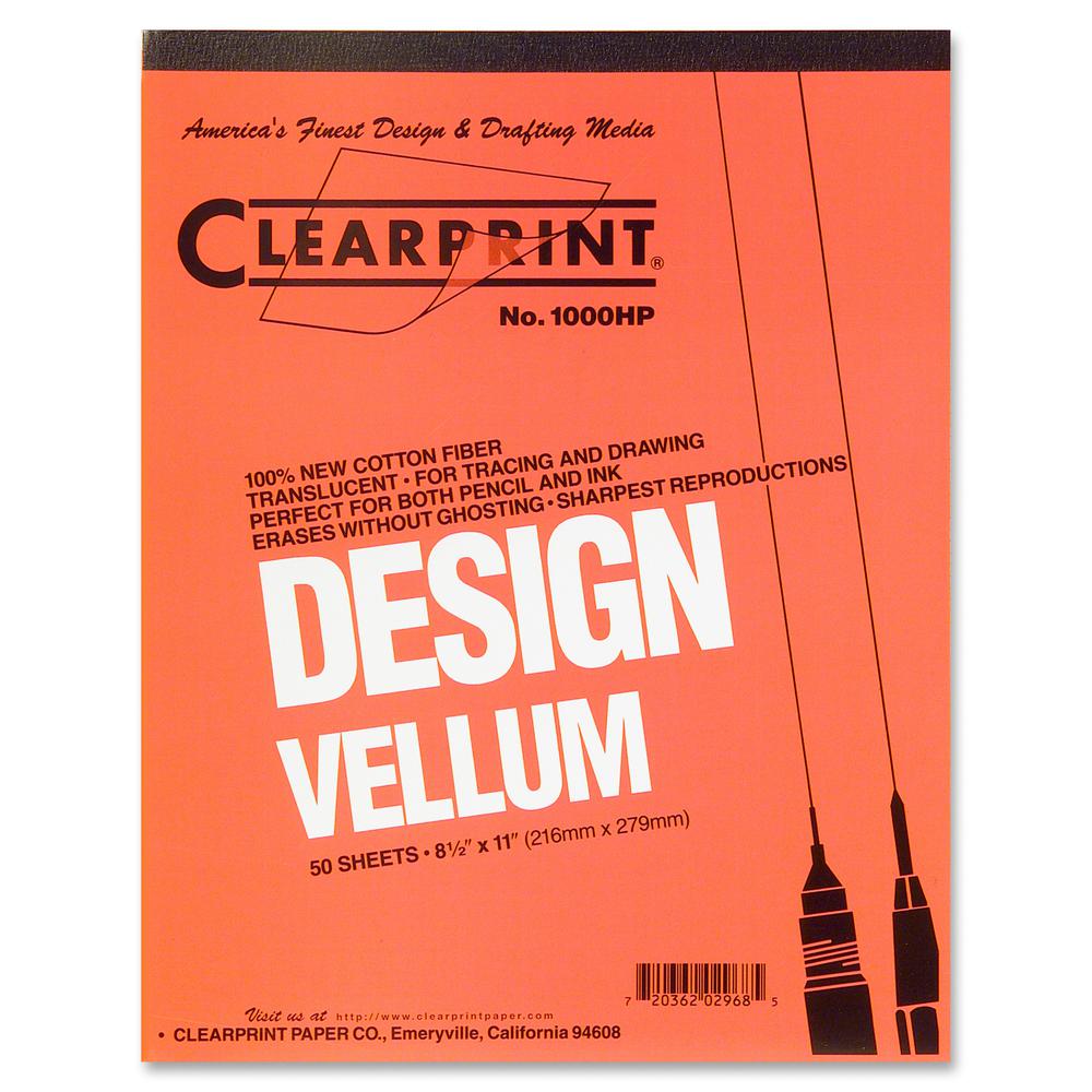 Clearprint Design Vellum Pad - Letter - 50 Sheets - Plain - 16 lb Basis Weight - Letter - 8 1/2'' x 11'' - White Paper - Acid-free, Archival - 1 / Pad