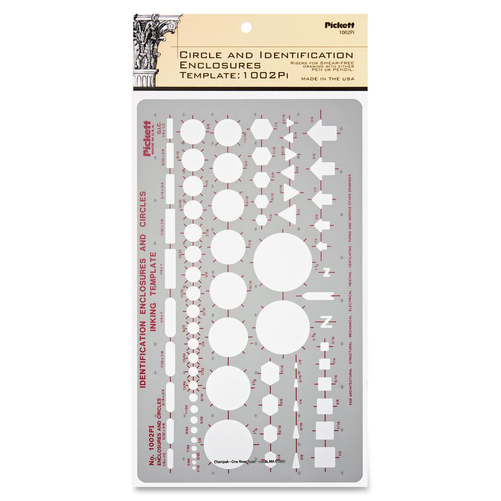 Chartpak Circle/Identification Template - Circle, Square, Hexagon, Rectangle, Diamond, Directional Arrow - 5.9'' x 10'' - Gray
